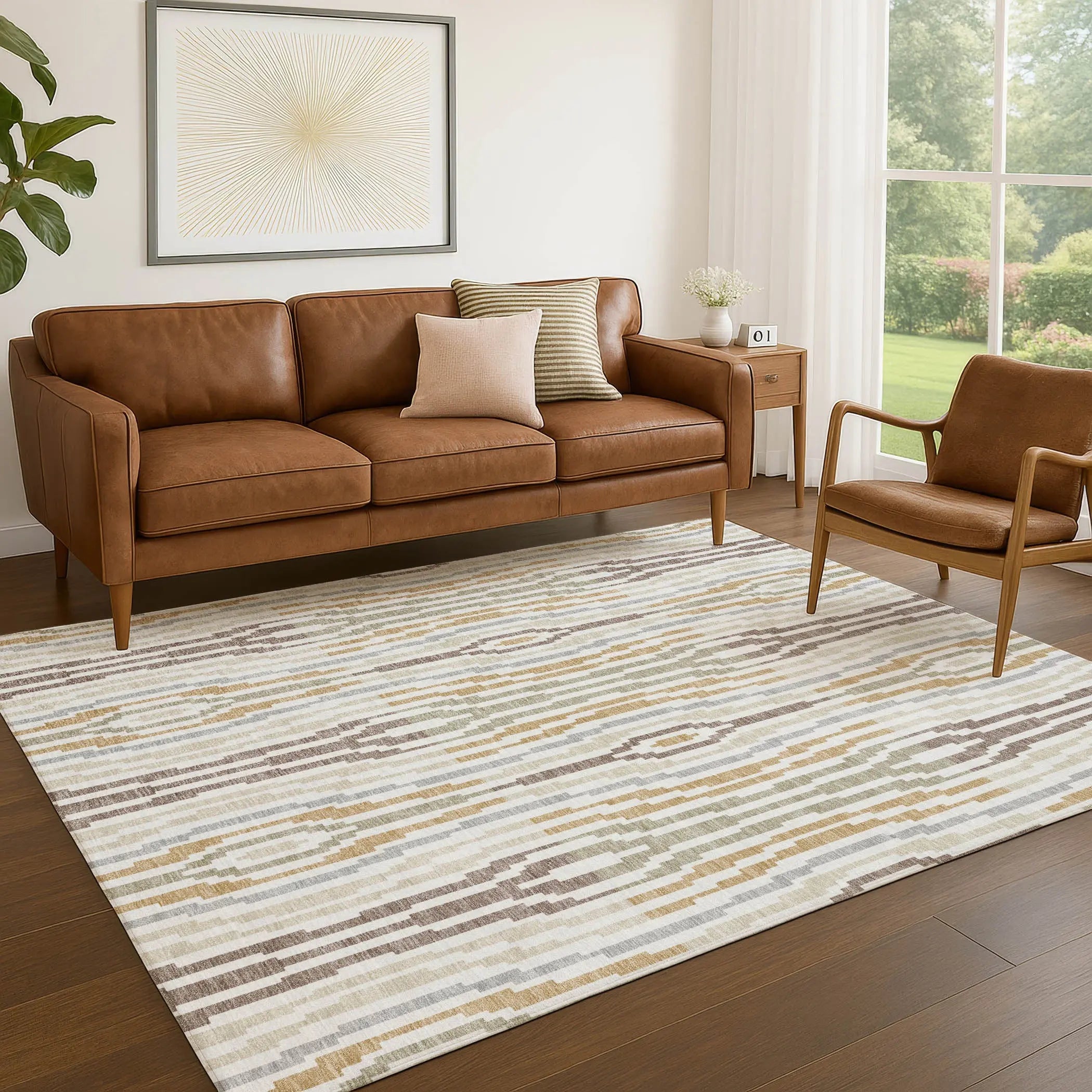 3' X 5' Ivory And Brown Abstract Washable Indoor Outdoor Area Rug Homeroots Outdoor