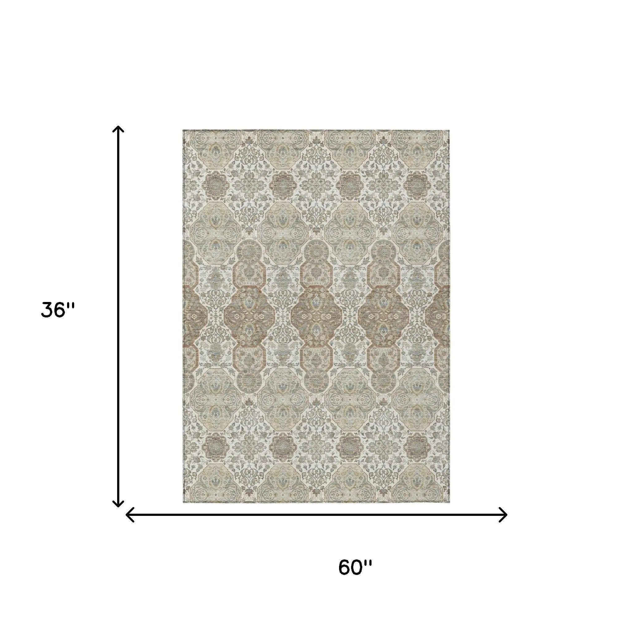 3' X 5' Ivory And Brown Floral Washable Indoor Outdoor Area Rug Homeroots Outdoor