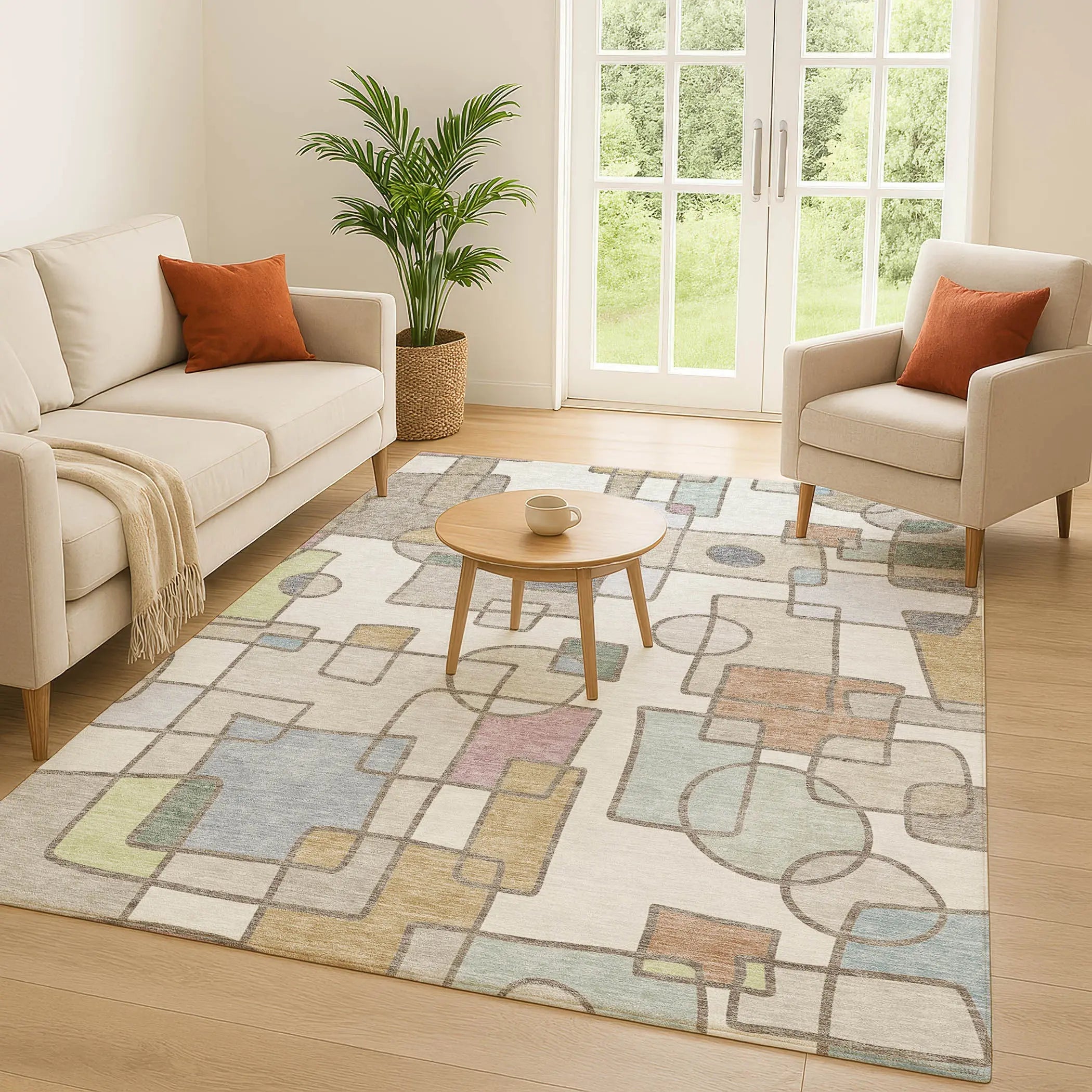 3' X 5' Ivory And Brown Geometric Washable Indoor Outdoor Area Rug Homeroots Outdoor