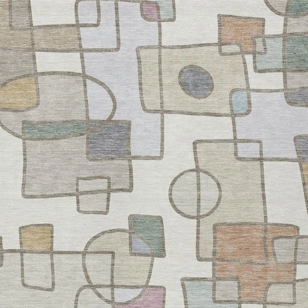 3' X 5' Ivory And Brown Geometric Washable Indoor Outdoor Area Rug Homeroots Outdoor
