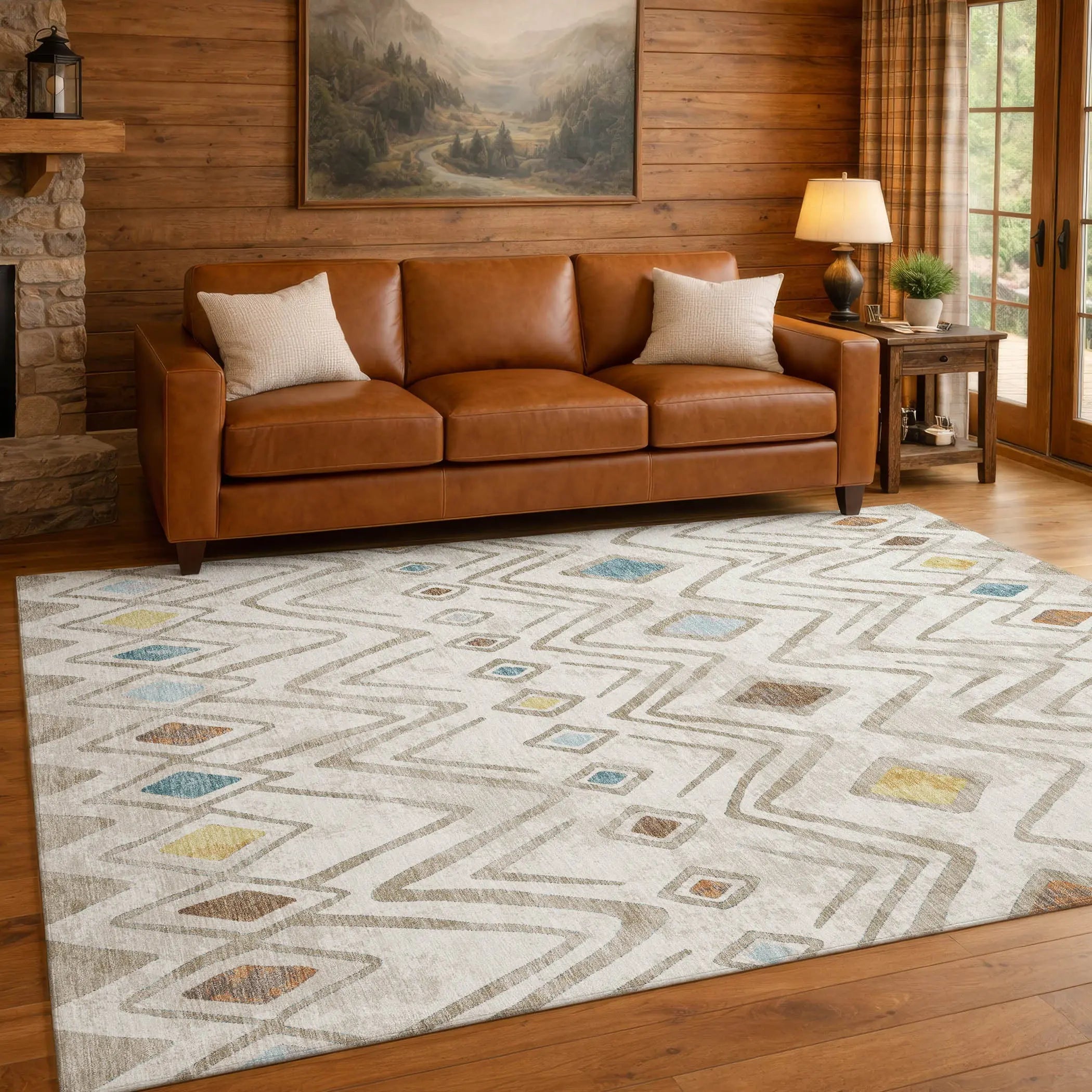 3' X 5' Ivory And Brown Geometric Washable Indoor Outdoor Area Rug Homeroots Outdoor