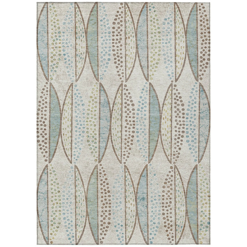 3' X 5' Ivory And Brown Geometric Washable Indoor Outdoor Area Rug Homeroots Outdoor