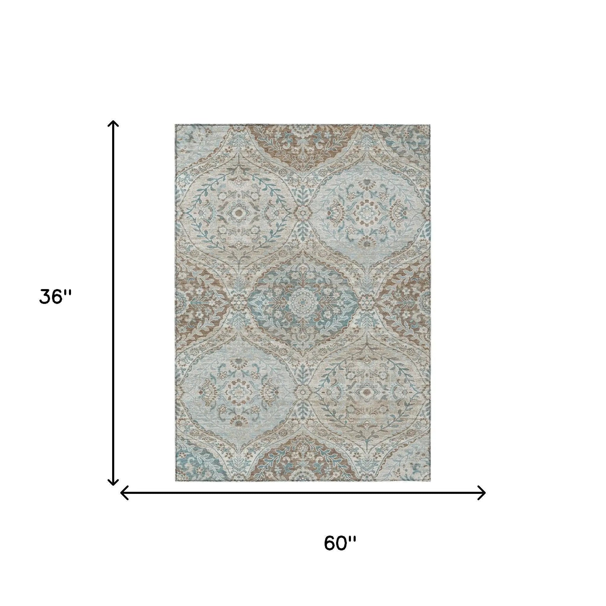 3' X 5' Ivory And Brown Ogee Washable Indoor Outdoor Area Rug Homeroots Outdoor