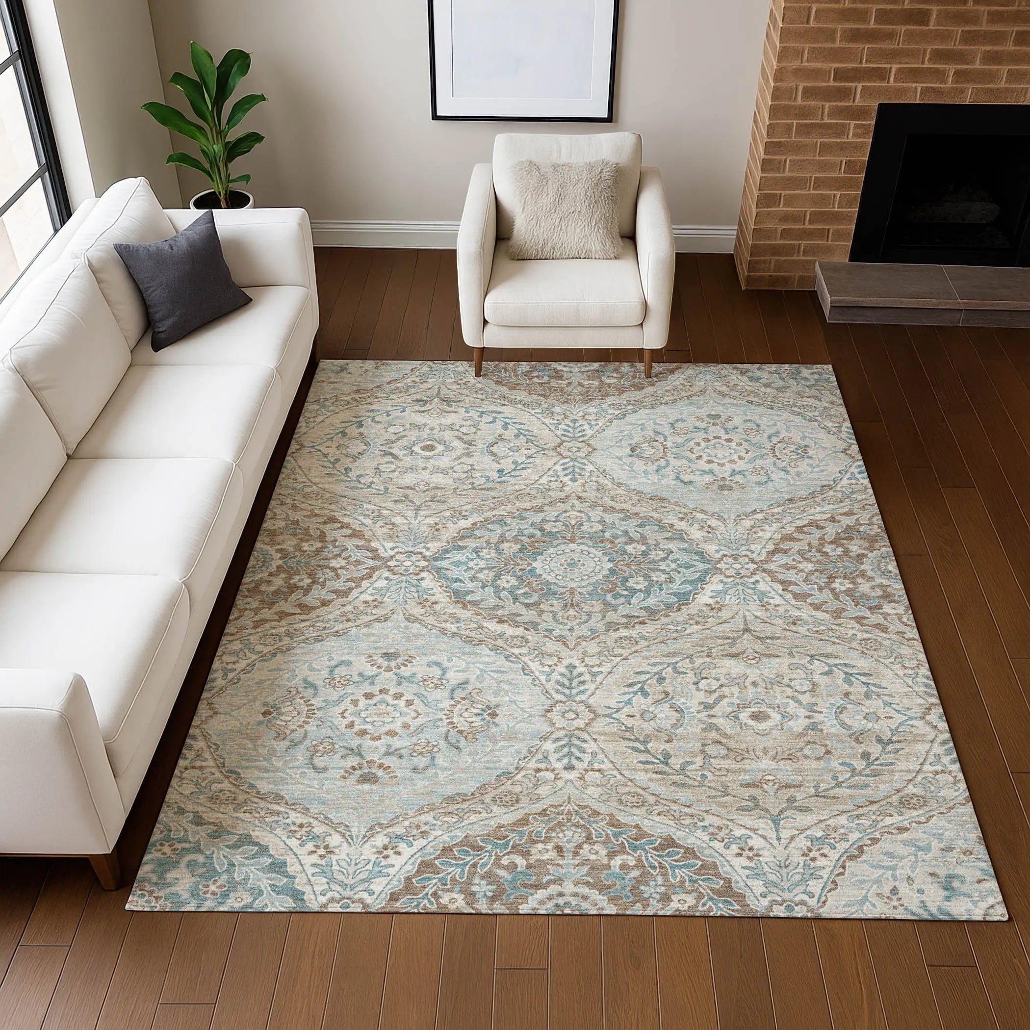 3' X 5' Ivory And Brown Ogee Washable Indoor Outdoor Area Rug Homeroots Outdoor