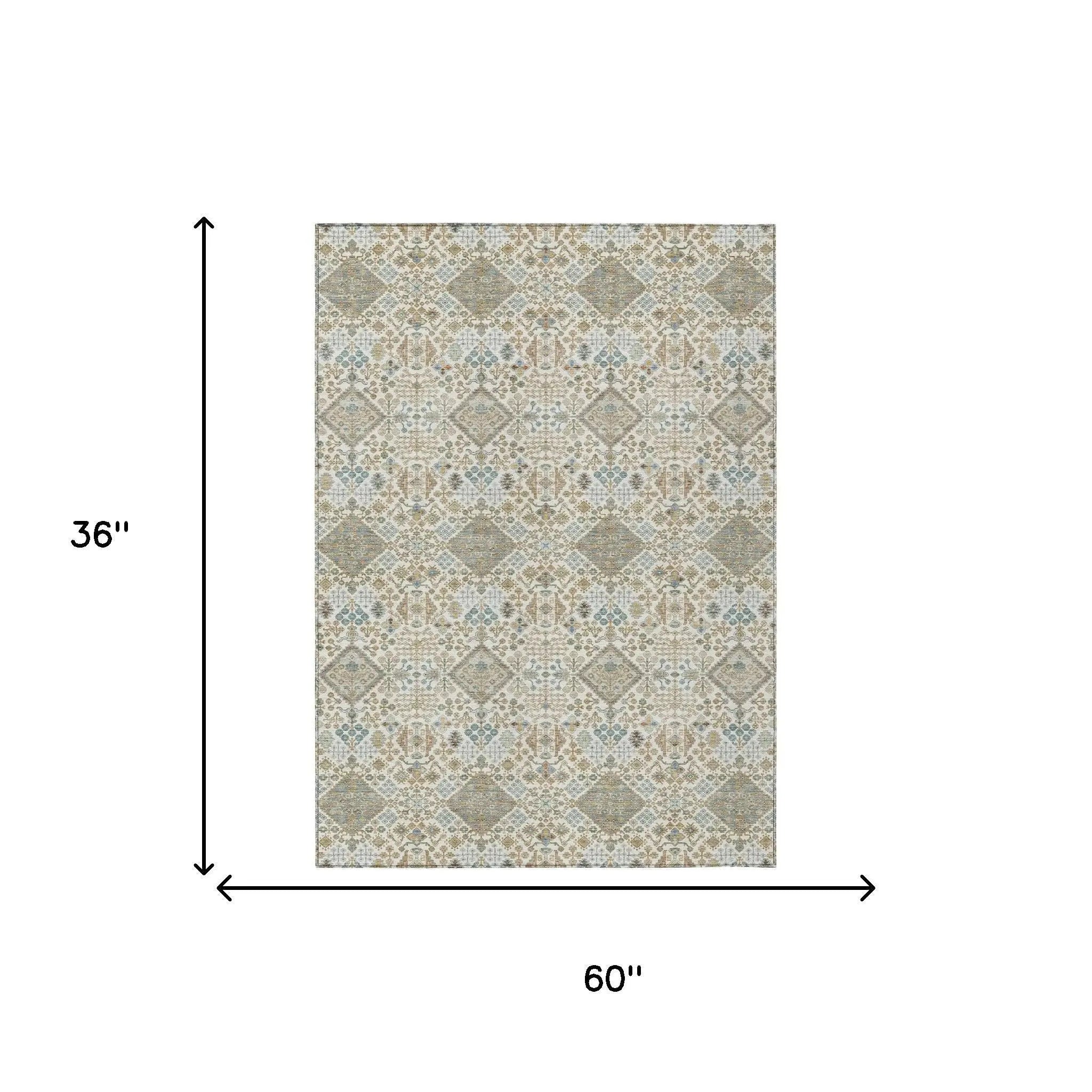 3' X 5' Ivory And Copper Geometric Washable Indoor Outdoor Area Rug Homeroots Outdoor