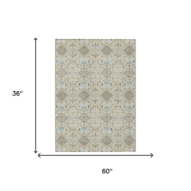 3' X 5' Ivory And Copper Geometric Washable Indoor Outdoor Area Rug Homeroots Outdoor