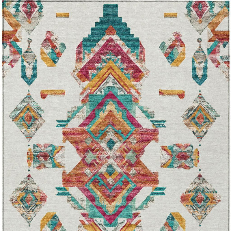 3' X 5' Ivory And Coral Tribal Washable Indoor Outdoor Area Rug Homeroots Outdoor
