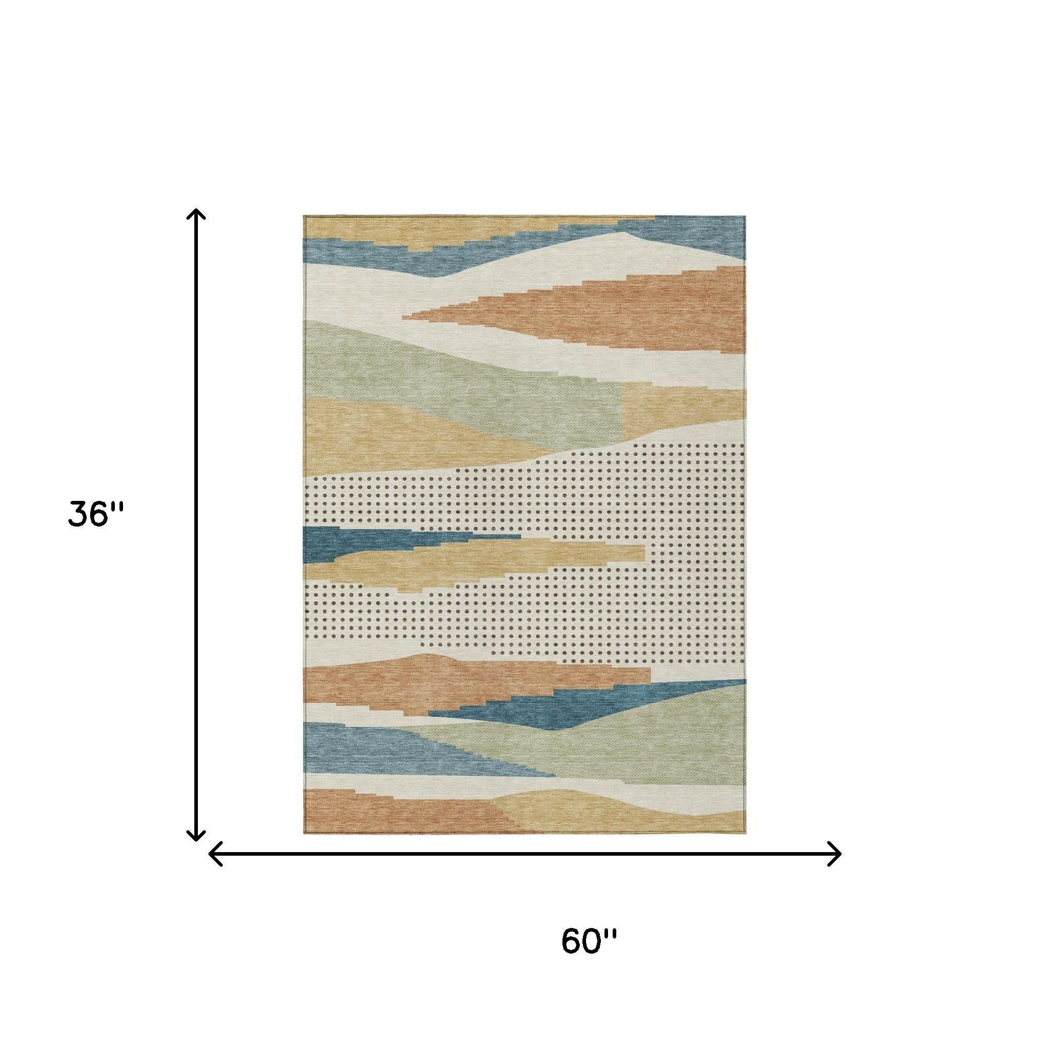 3' X 5' Ivory And Cream Abstract Washable Indoor Outdoor Area Rug Homeroots Outdoor