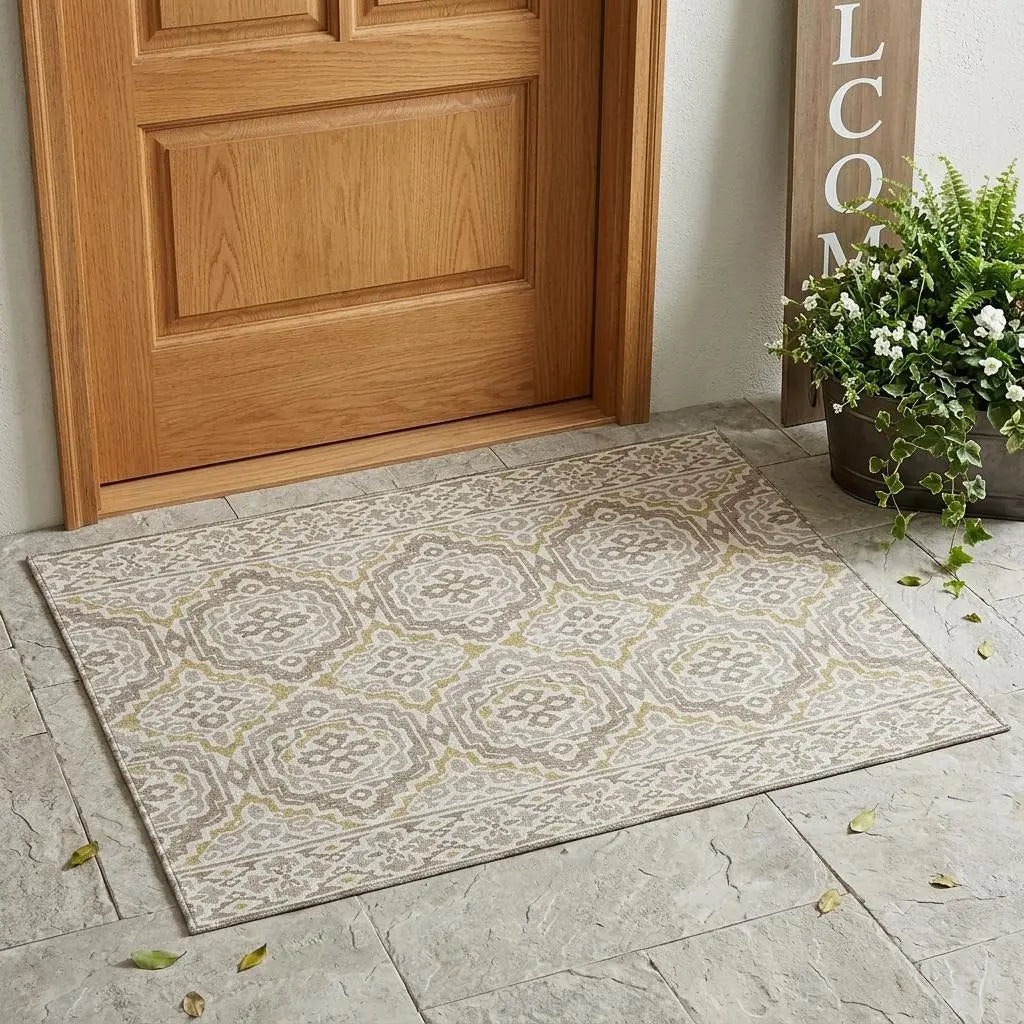 3' X 5' Ivory And Denim Blue Tribal Washable Indoor Outdoor Area Rug Homeroots Outdoor