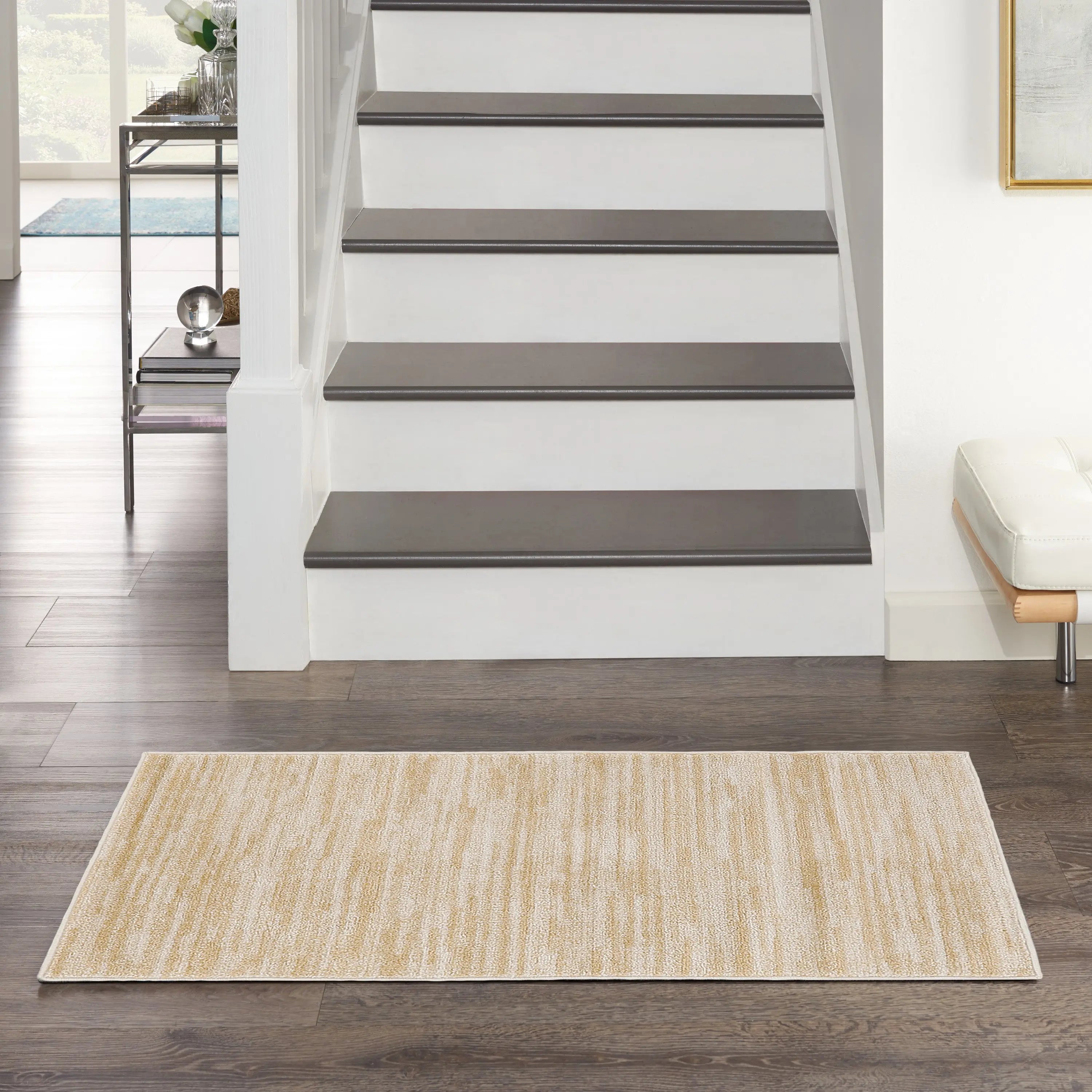 3' X 5' Ivory And Gold Abstract Indoor Outdoor Area Rug Homeroots Outdoor