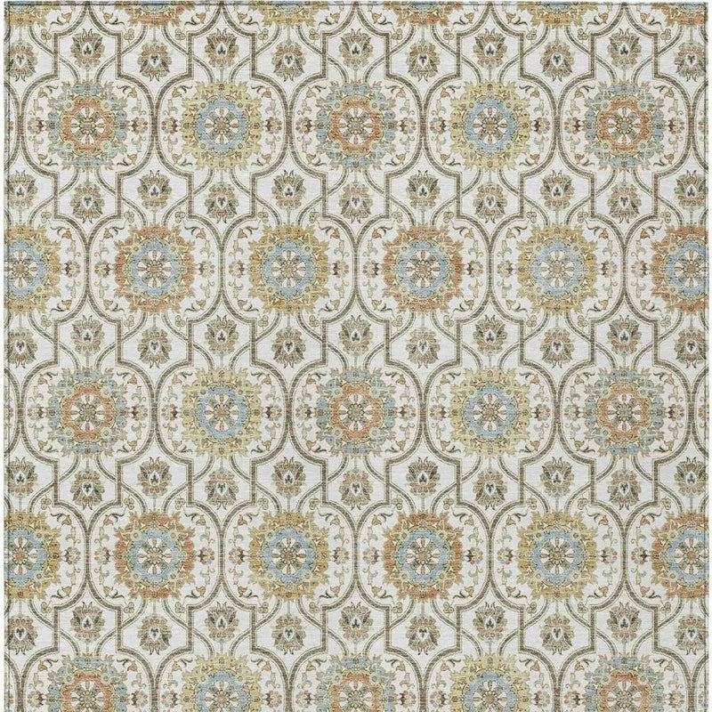 3' X 5' Ivory And Gold Floral Medallion Washable Indoor Outdoor Area Rug Homeroots Outdoor
