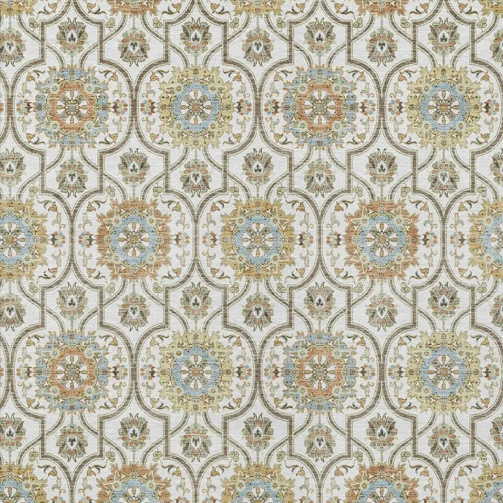 3' X 5' Ivory And Gold Floral Medallion Washable Indoor Outdoor Area Rug Homeroots Outdoor