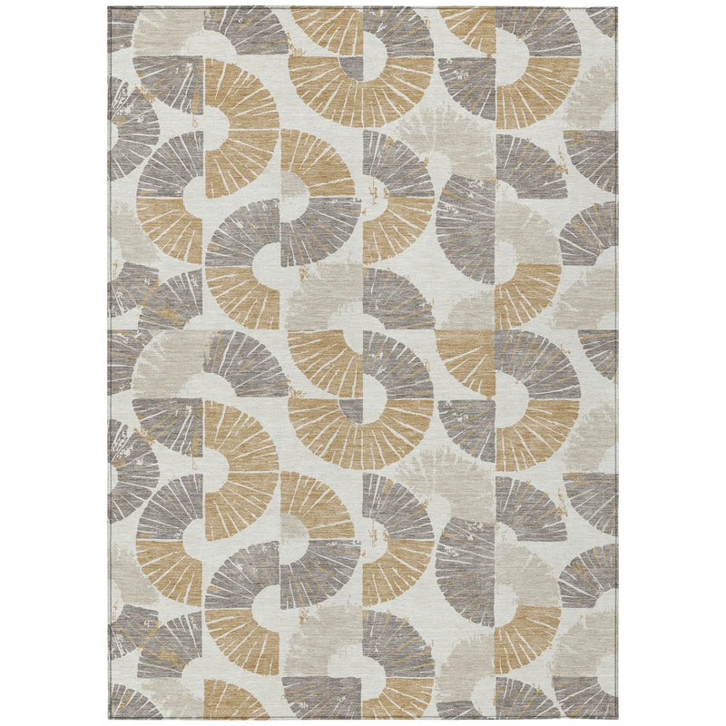 3' X 5' Ivory And Gold Geometric Washable Indoor Outdoor Area Rug Homeroots Outdoor