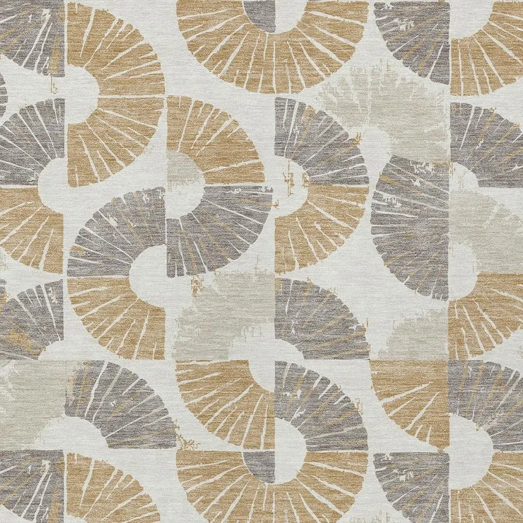 3' X 5' Ivory And Gold Geometric Washable Indoor Outdoor Area Rug Homeroots Outdoor
