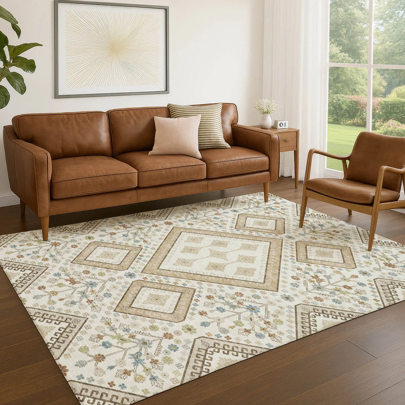 3' X 5' Ivory And Gold Medallion Washable Indoor Outdoor Area Rug Homeroots Outdoor
