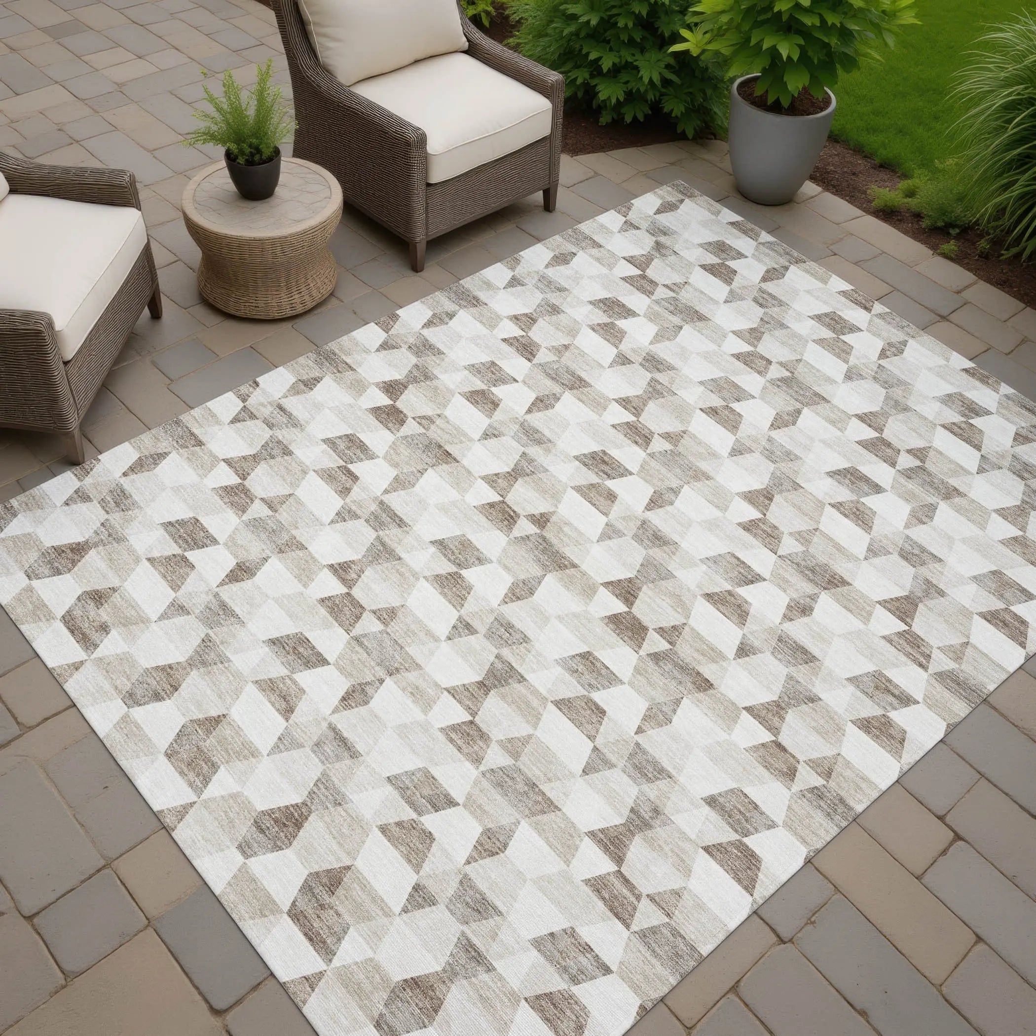 3' X 5' Ivory And Graphite Geometric Washable Indoor Outdoor Area Rug Homeroots Outdoor