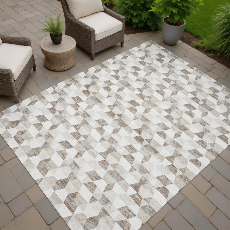 3' X 5' Ivory And Graphite Geometric Washable Indoor Outdoor Area Rug Homeroots Outdoor