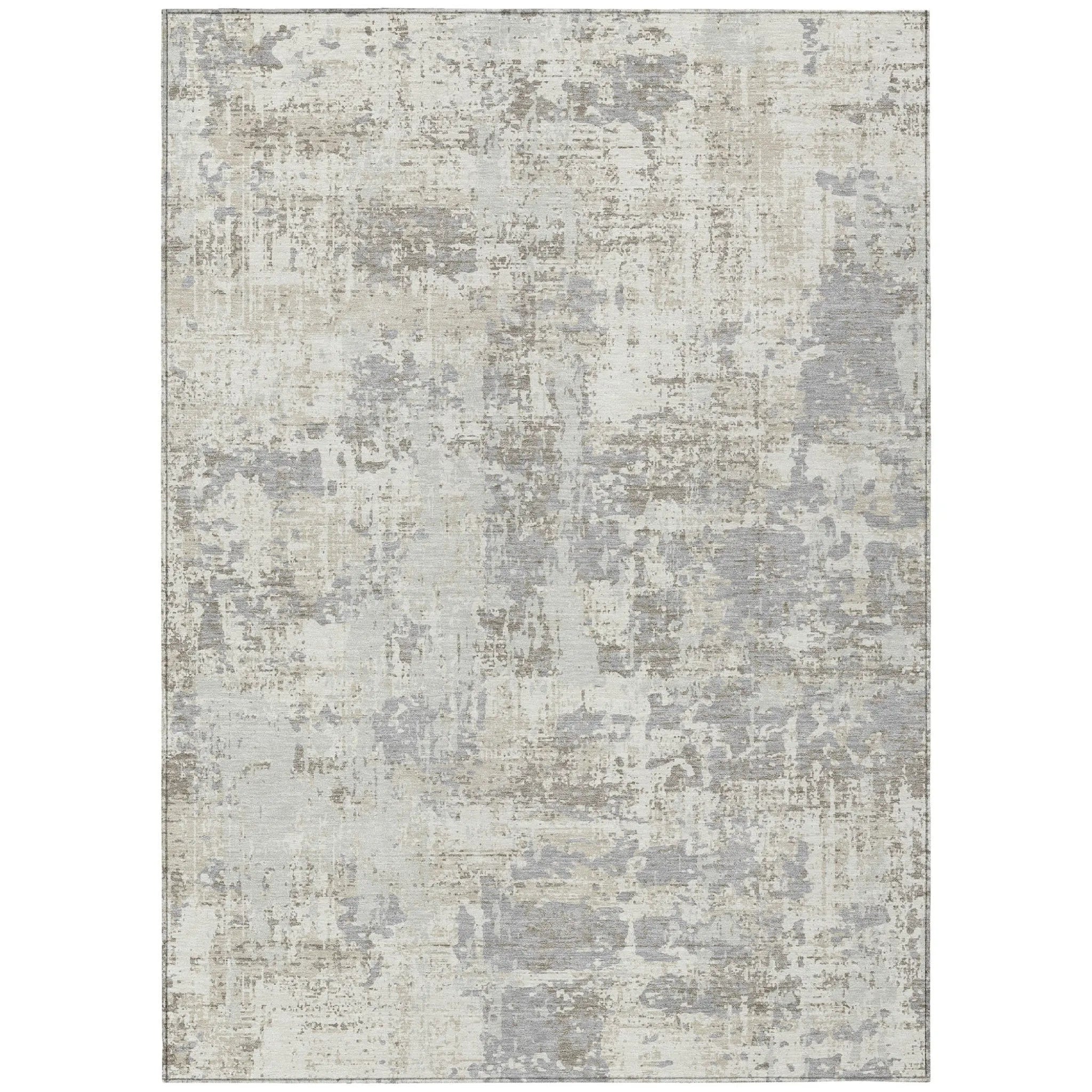 3' X 5' Ivory And Gray Abstract Washable Indoor Outdoor Area Rug Homeroots Outdoor