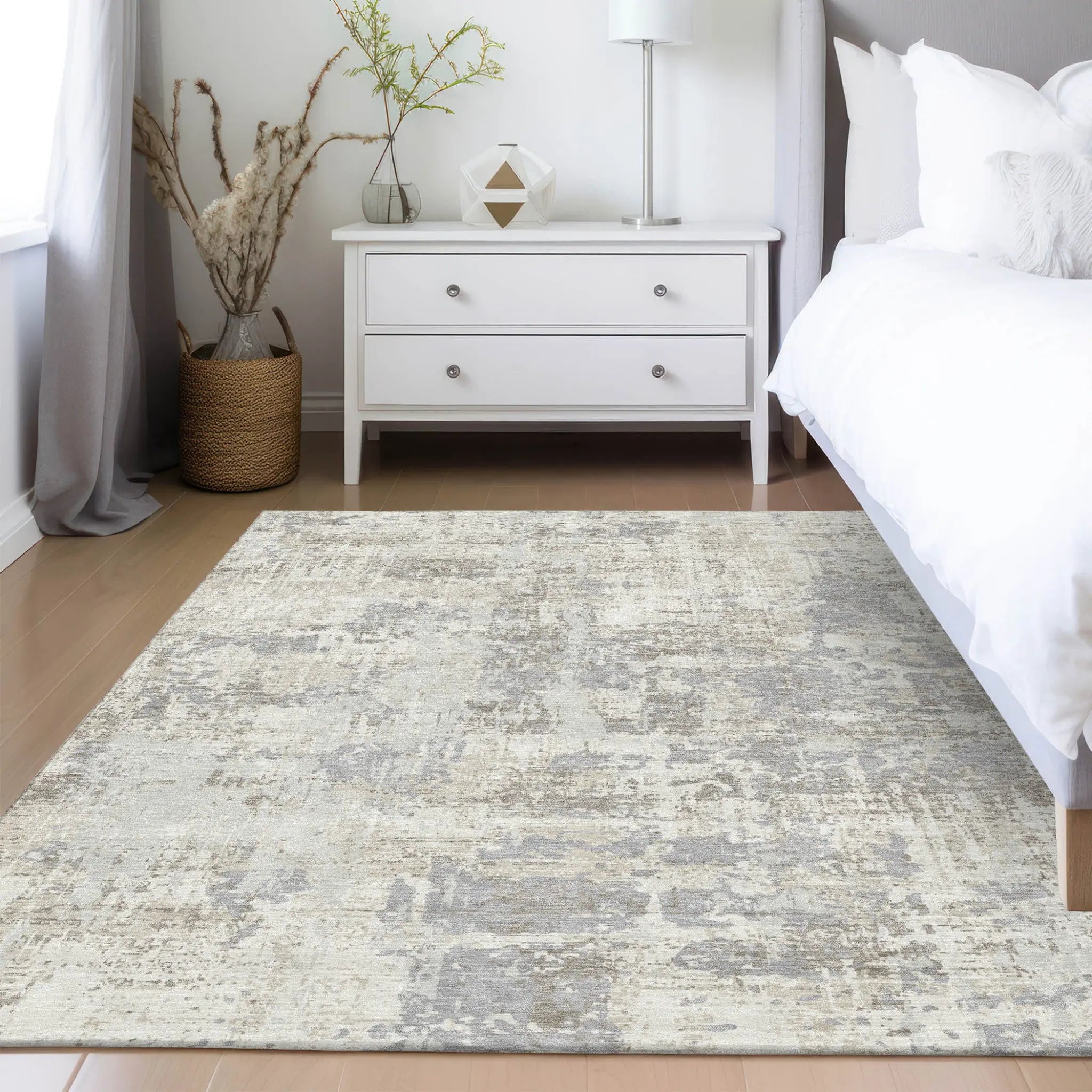 3' X 5' Ivory And Gray Abstract Washable Indoor Outdoor Area Rug Homeroots Outdoor