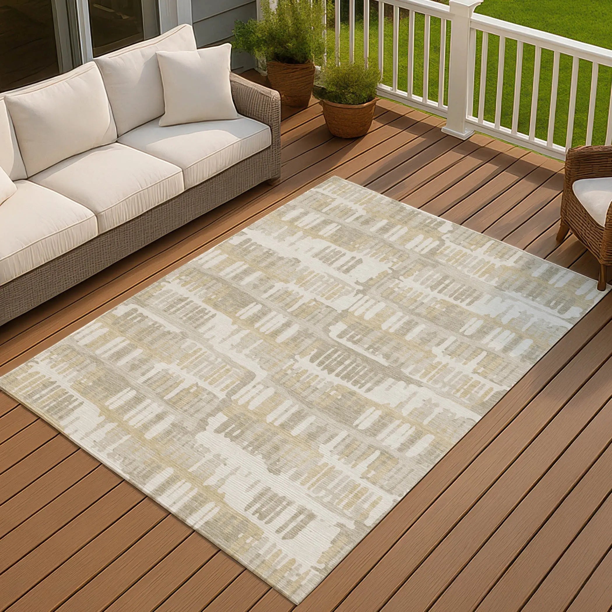 3' X 5' Ivory And Gray Abstract Washable Indoor Outdoor Area Rug Homeroots Outdoor