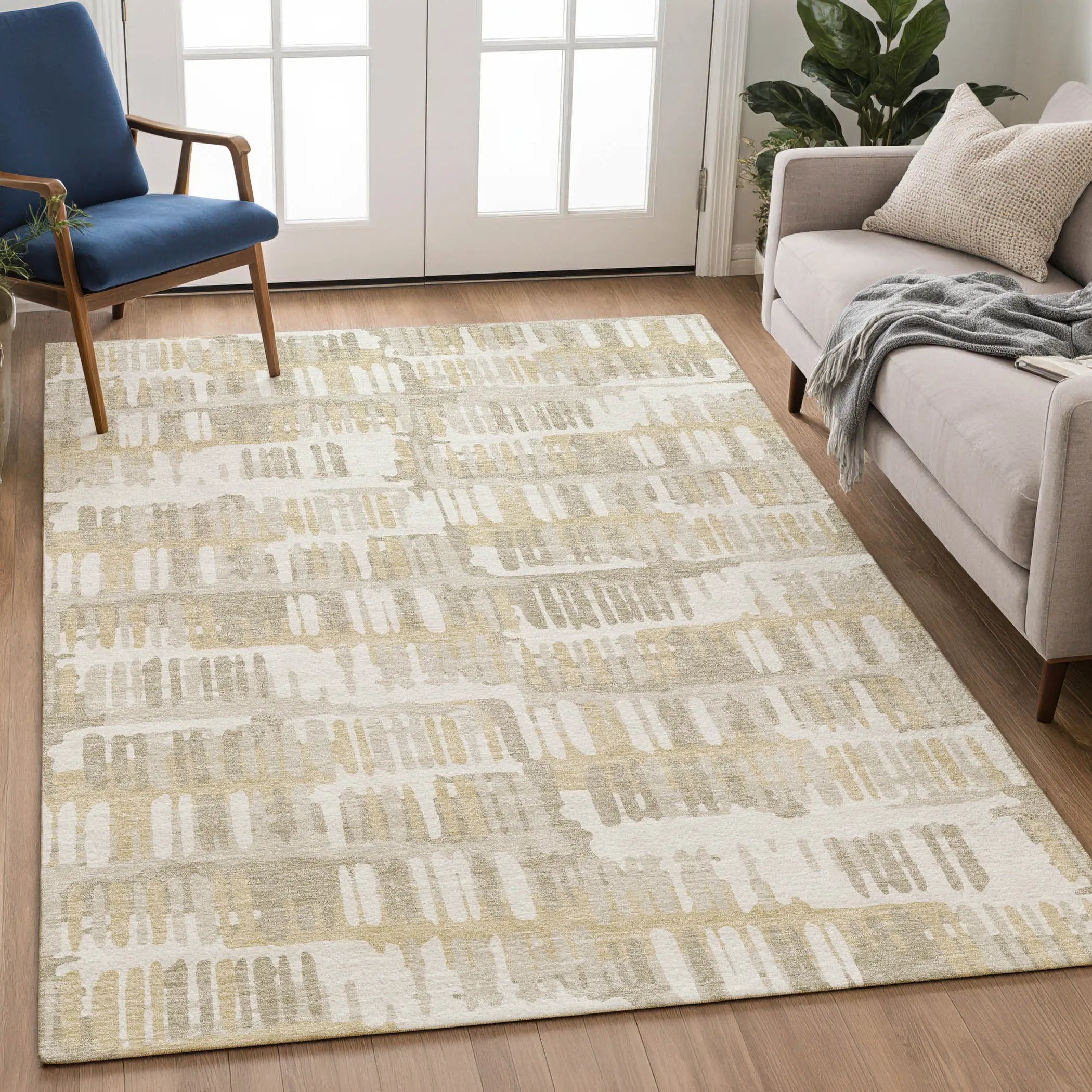 3' X 5' Ivory And Gray Abstract Washable Indoor Outdoor Area Rug Homeroots Outdoor