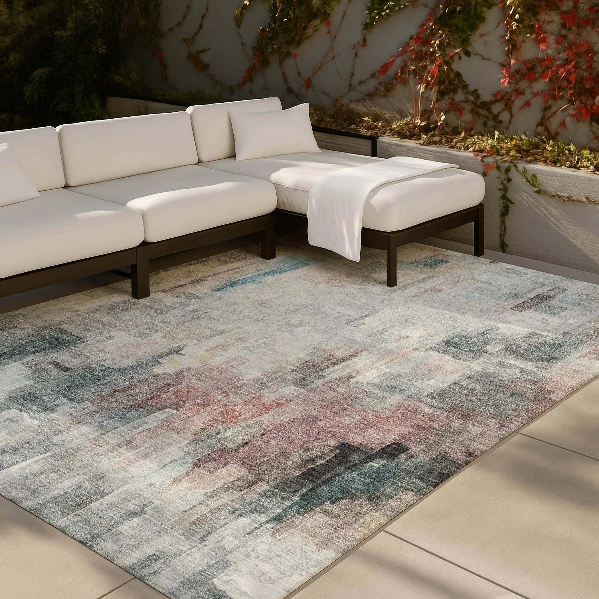 3' X 5' Ivory And Gray Abstract Washable Indoor Outdoor Area Rug Homeroots Outdoor