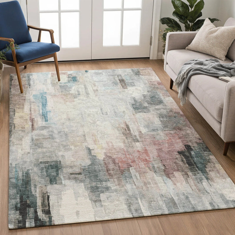 3' X 5' Ivory And Gray Abstract Washable Indoor Outdoor Area Rug Homeroots Outdoor