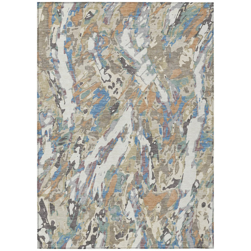 3' X 5' Ivory And Gray Abstract Washable Indoor Outdoor Area Rug Homeroots Outdoor