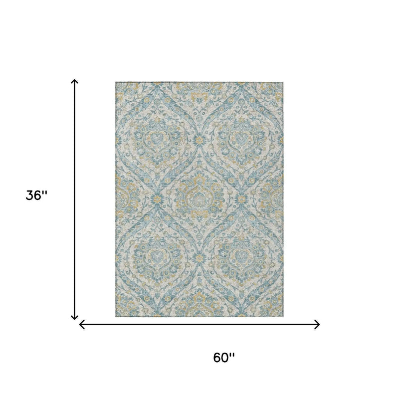 3' X 5' Ivory And Gray Floral Washable Indoor Outdoor Area Rug Homeroots Outdoor