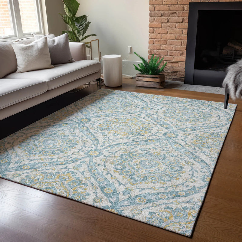 3' X 5' Ivory And Gray Floral Washable Indoor Outdoor Area Rug Homeroots Outdoor