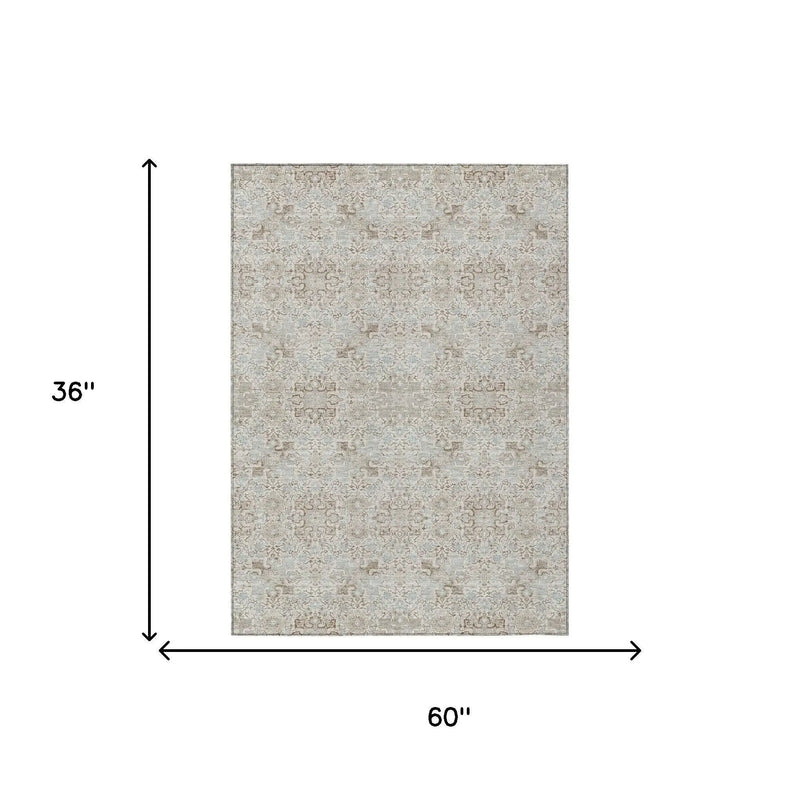 3' X 5' Ivory And Gray Oriental Washable Indoor Outdoor Area Rug Homeroots Outdoor