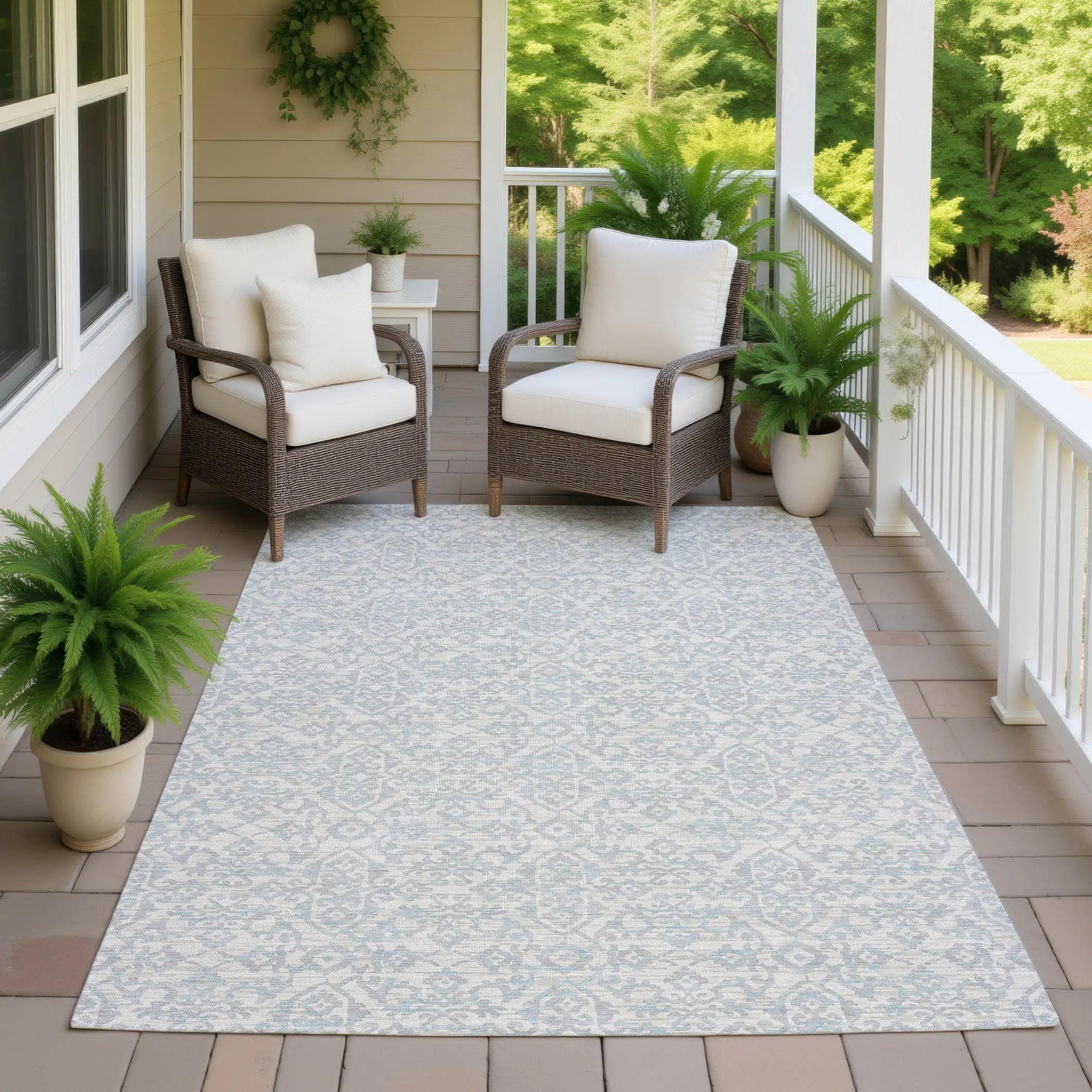 3' X 5' Ivory And Gray Oriental Washable Indoor Outdoor Area Rug Homeroots Outdoor