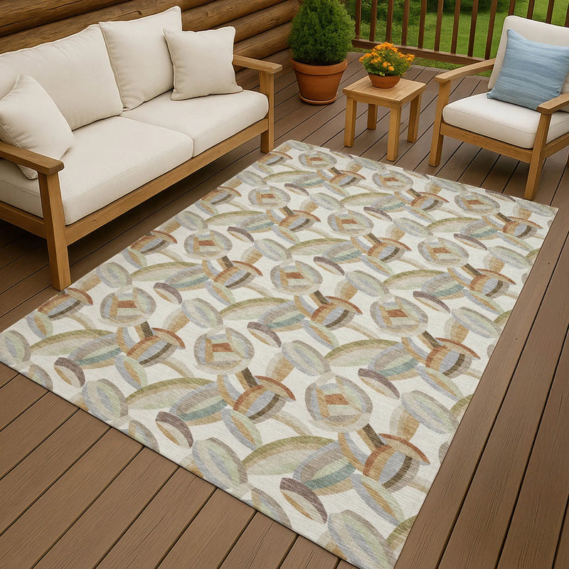 3' X 5' Ivory And Green Abstract Washable Indoor Outdoor Area Rug Homeroots Outdoor