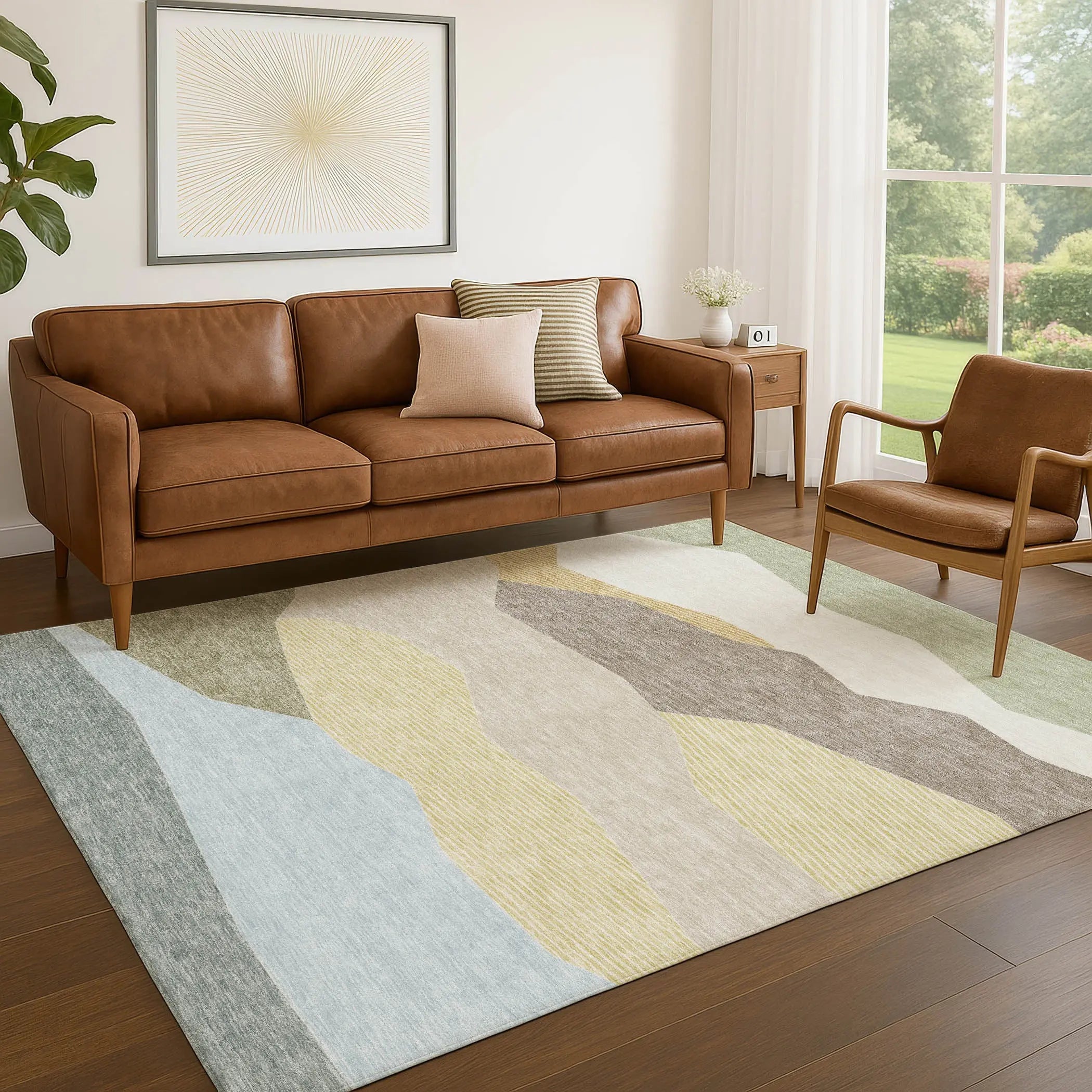 3' X 5' Ivory And Green Geometric Washable Indoor Outdoor Area Rug Homeroots Outdoor