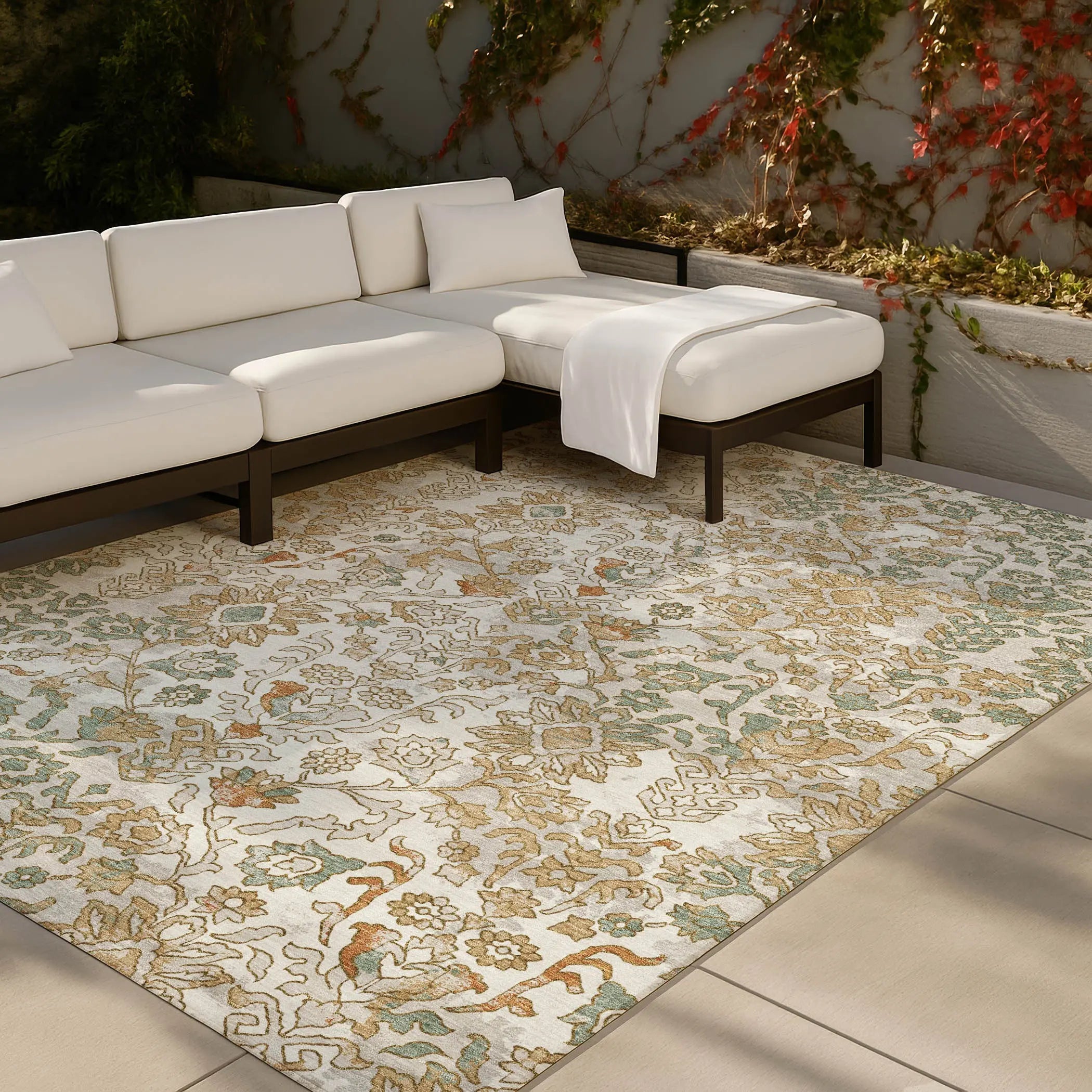 3' X 5' Ivory And Green Geometric Washable Indoor Outdoor Area Rug Homeroots Outdoor
