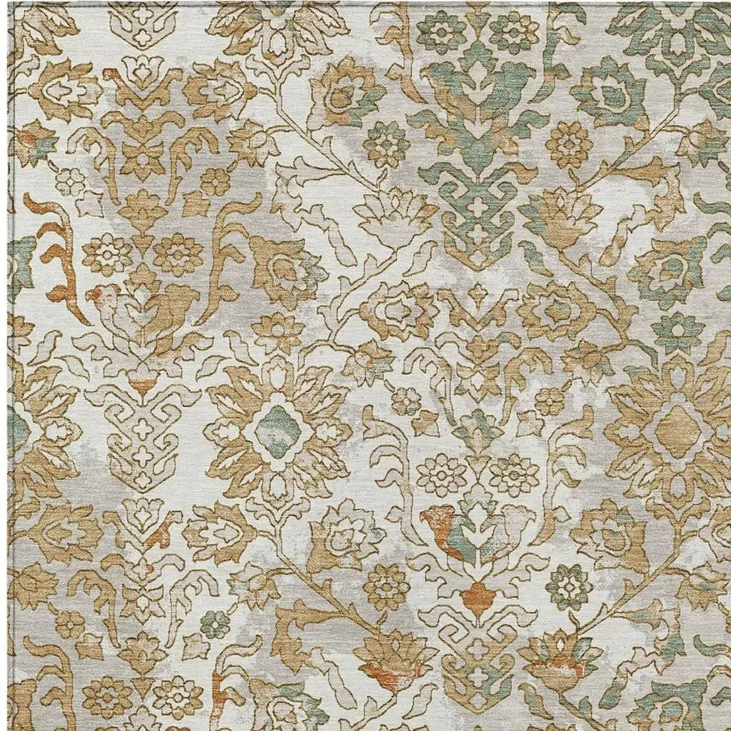 3' X 5' Ivory And Green Geometric Washable Indoor Outdoor Area Rug Homeroots Outdoor
