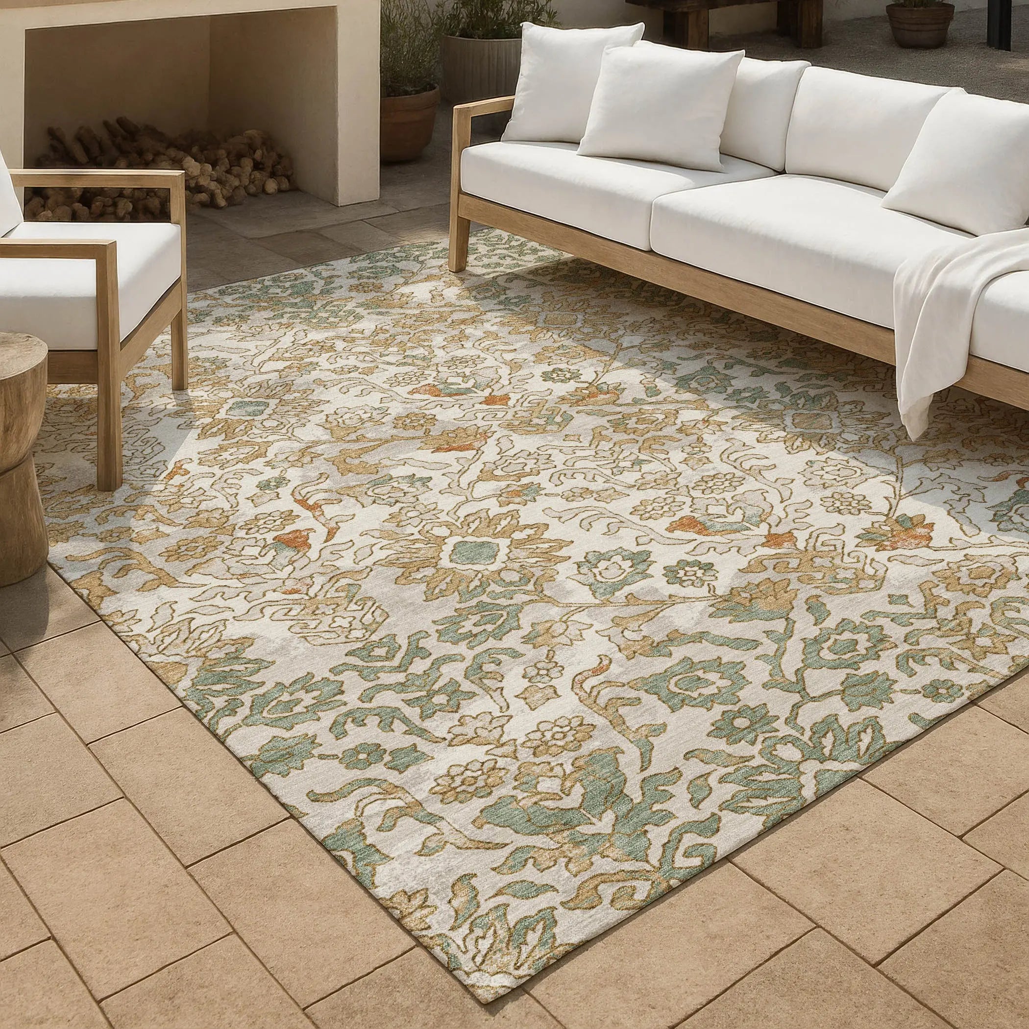 3' X 5' Ivory And Green Geometric Washable Indoor Outdoor Area Rug Homeroots Outdoor