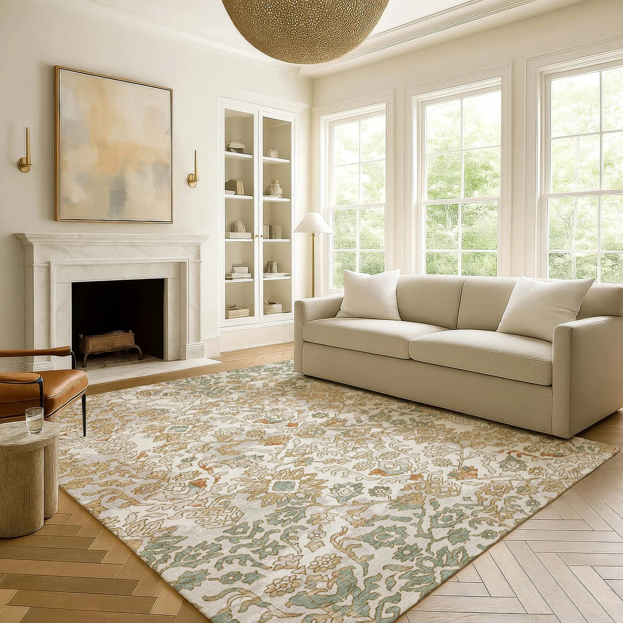 3' X 5' Ivory And Green Geometric Washable Indoor Outdoor Area Rug Homeroots Outdoor