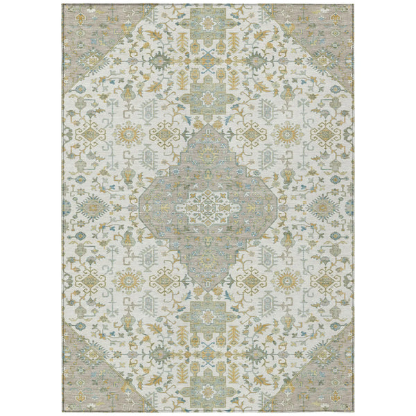 3' X 5' Ivory And Green Medallion Washable Indoor Outdoor Area Rug Homeroots Outdoor