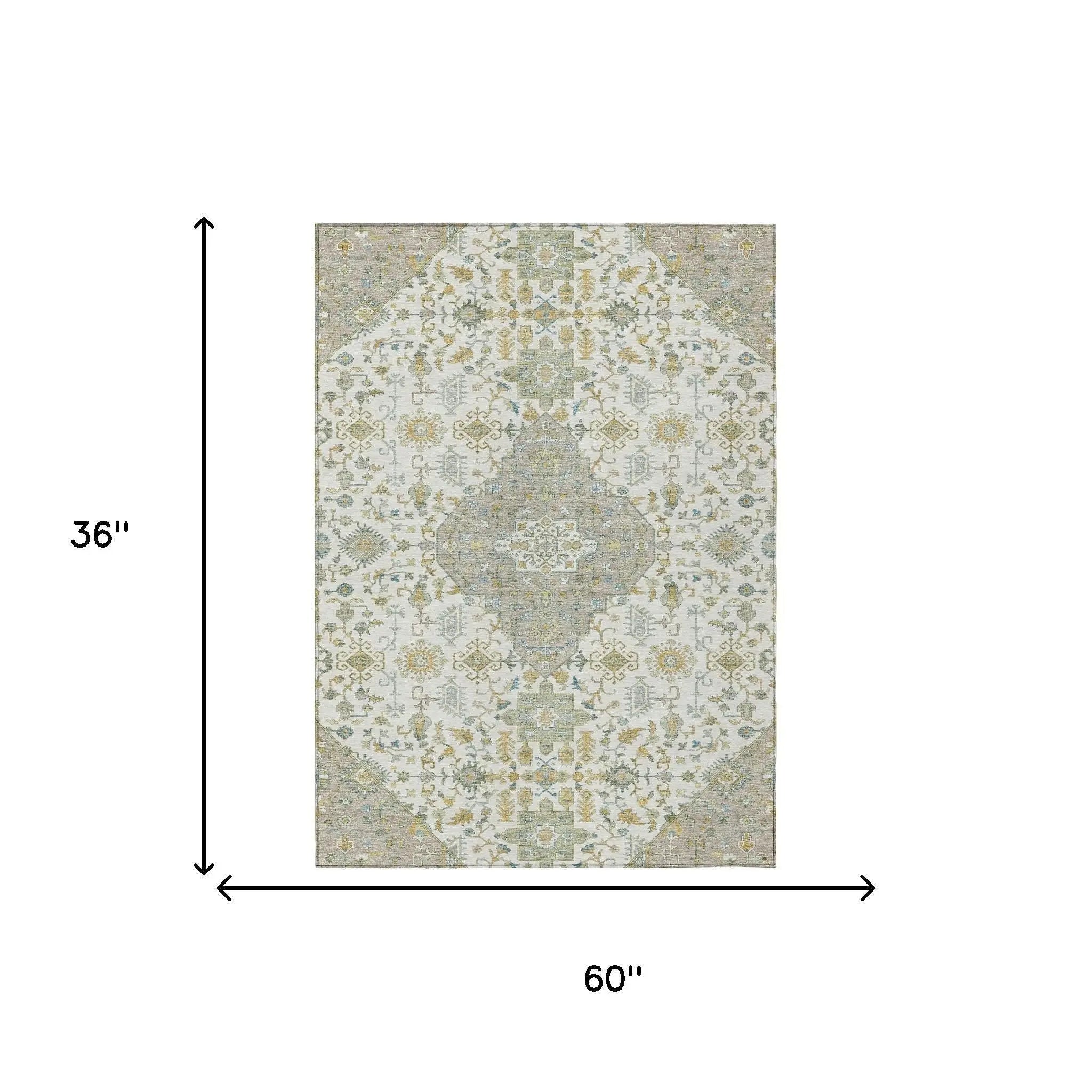 3' X 5' Ivory And Green Medallion Washable Indoor Outdoor Area Rug Homeroots Outdoor