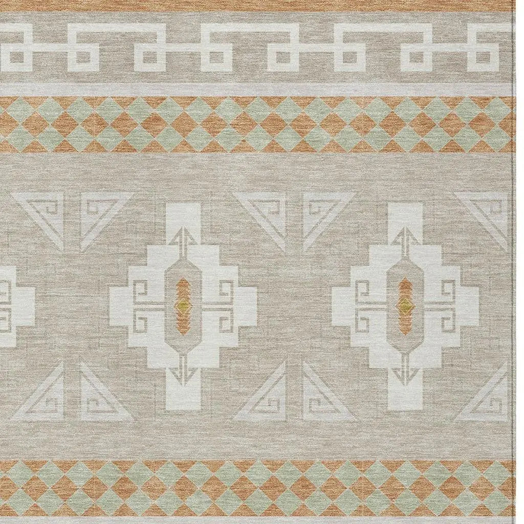 3' X 5' Ivory And Green Tribal Washable Indoor Outdoor Area Rug Homeroots Outdoor