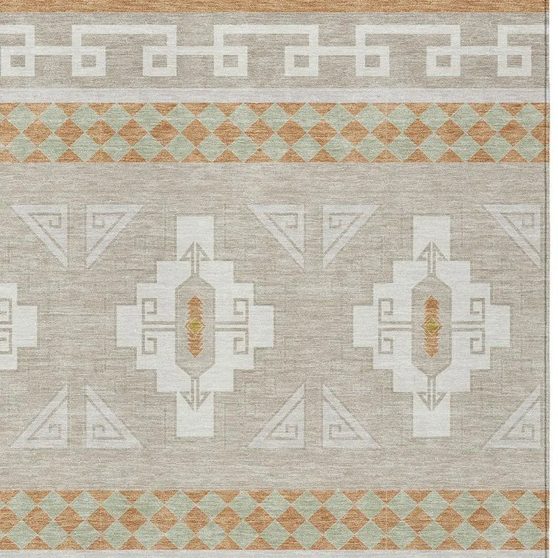 3' X 5' Ivory And Green Tribal Washable Indoor Outdoor Area Rug Homeroots Outdoor
