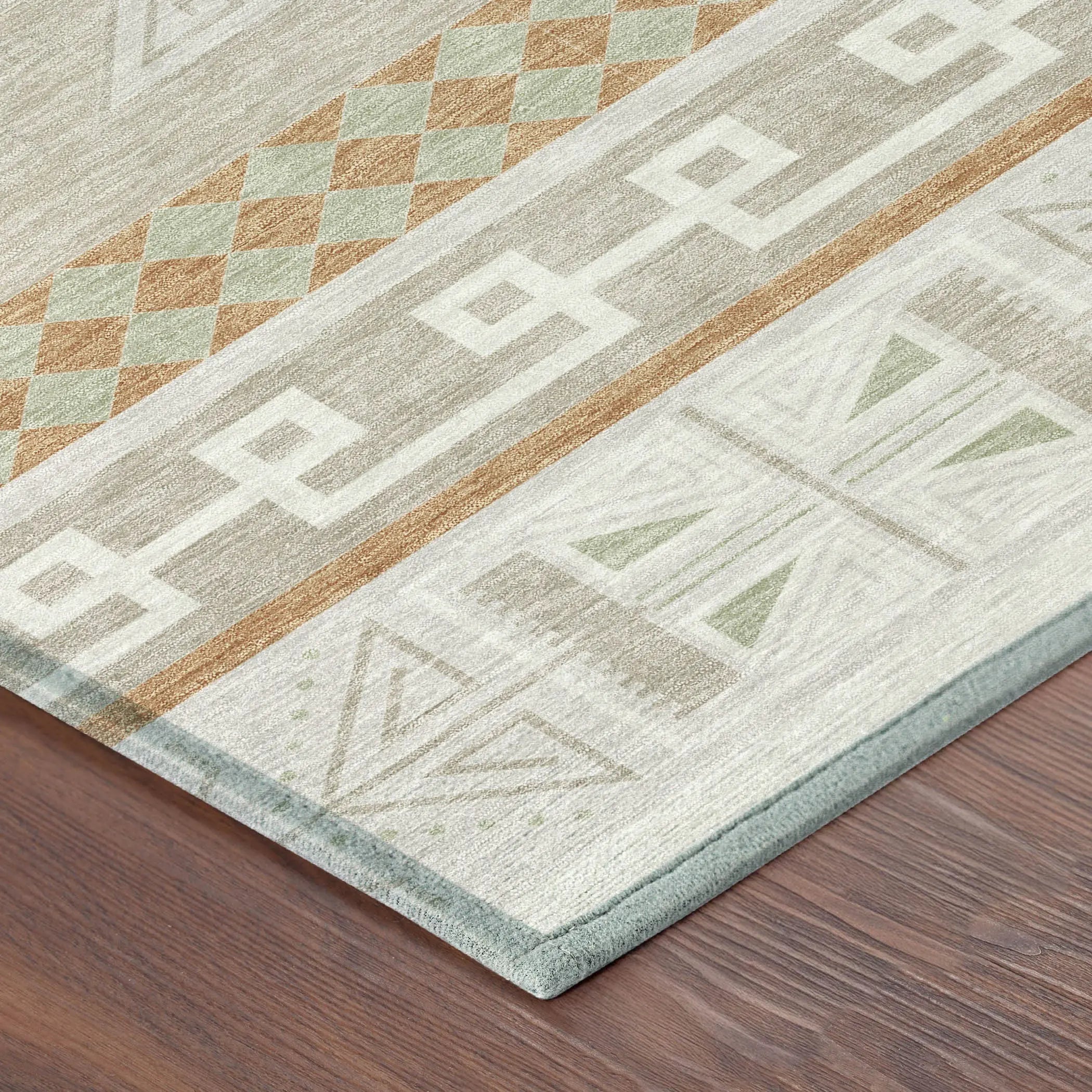 3' X 5' Ivory And Green Tribal Washable Indoor Outdoor Area Rug Homeroots Outdoor