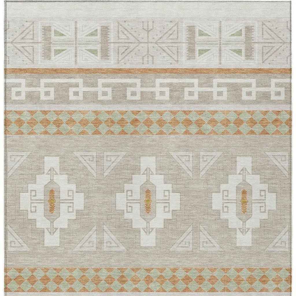 3' X 5' Ivory And Green Tribal Washable Indoor Outdoor Area Rug Homeroots Outdoor