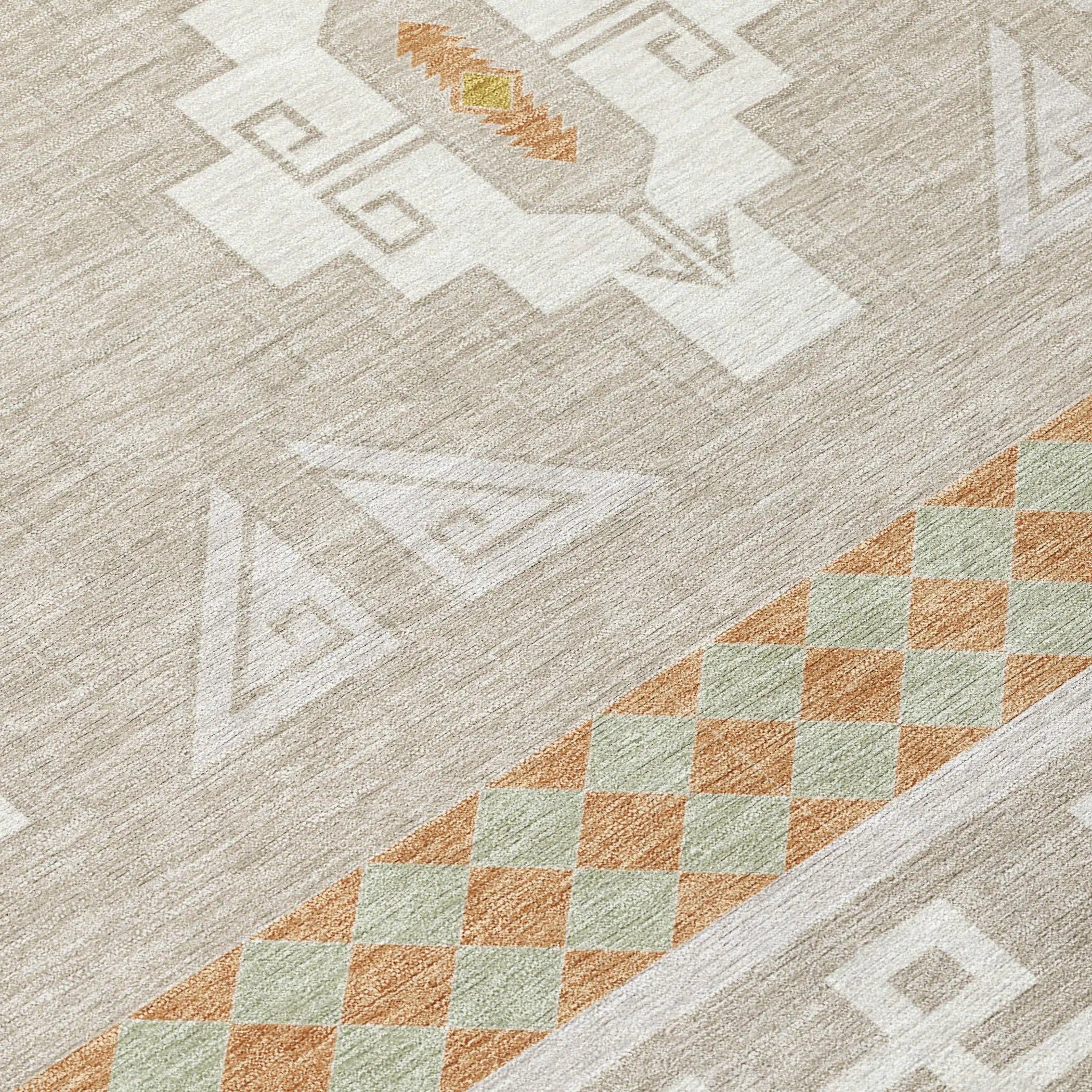 3' X 5' Ivory And Green Tribal Washable Indoor Outdoor Area Rug Homeroots Outdoor