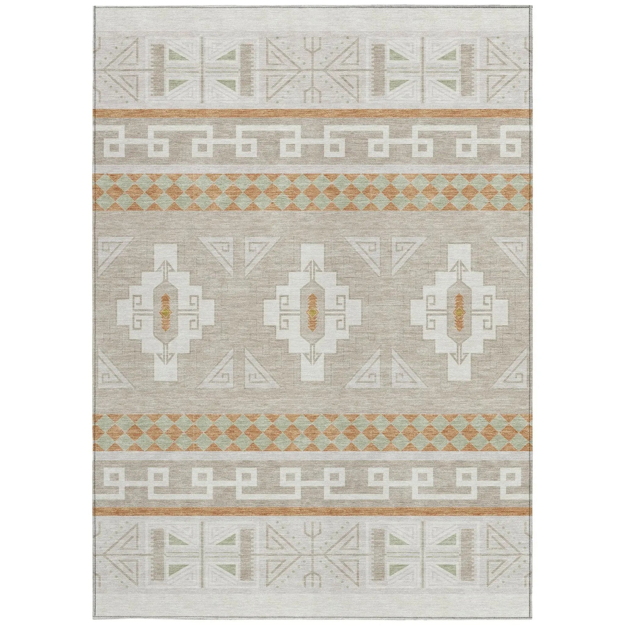 3' X 5' Ivory And Green Tribal Washable Indoor Outdoor Area Rug Homeroots Outdoor