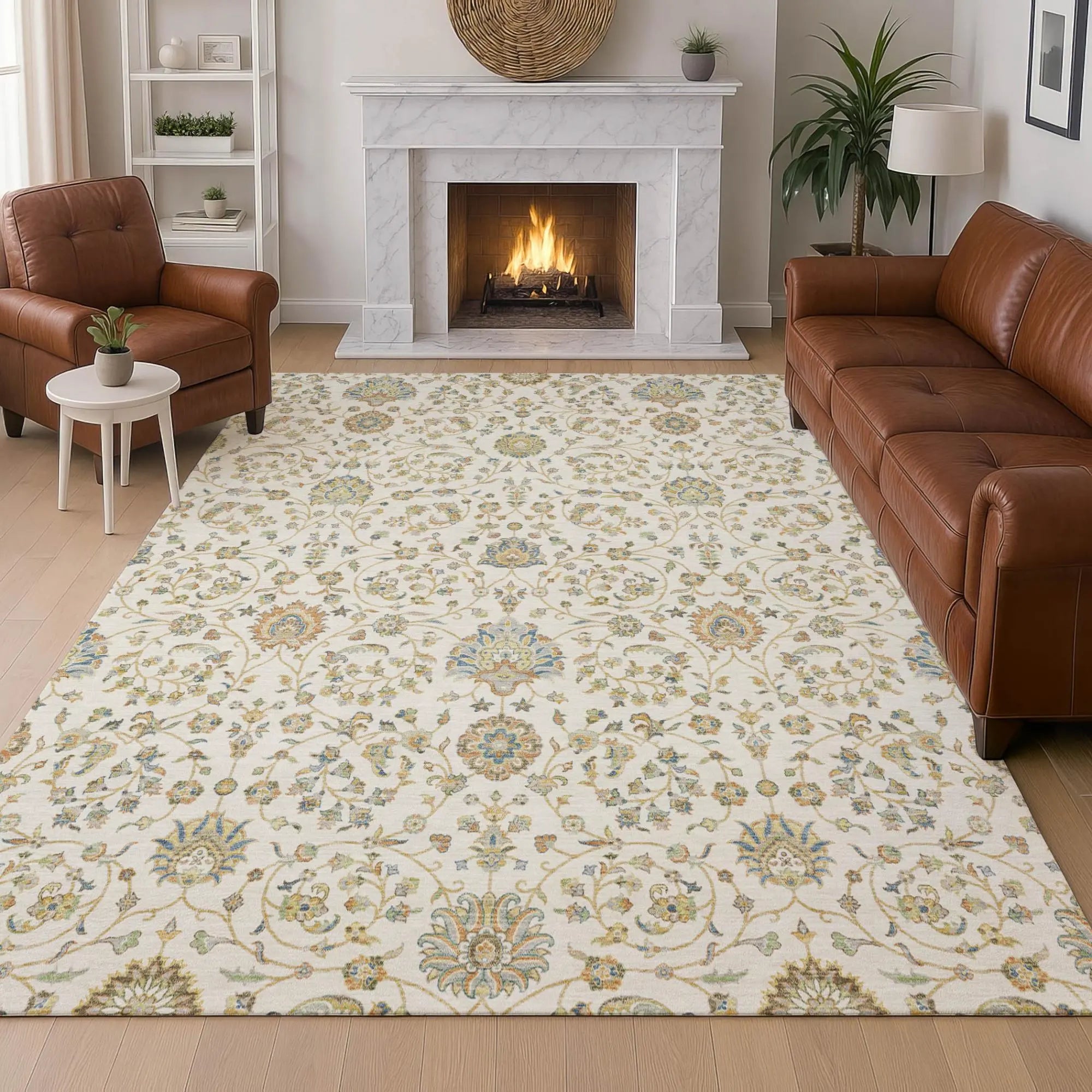 3' X 5' Ivory And Khaki Floral Washable Indoor Outdoor Area Rug Homeroots Outdoor