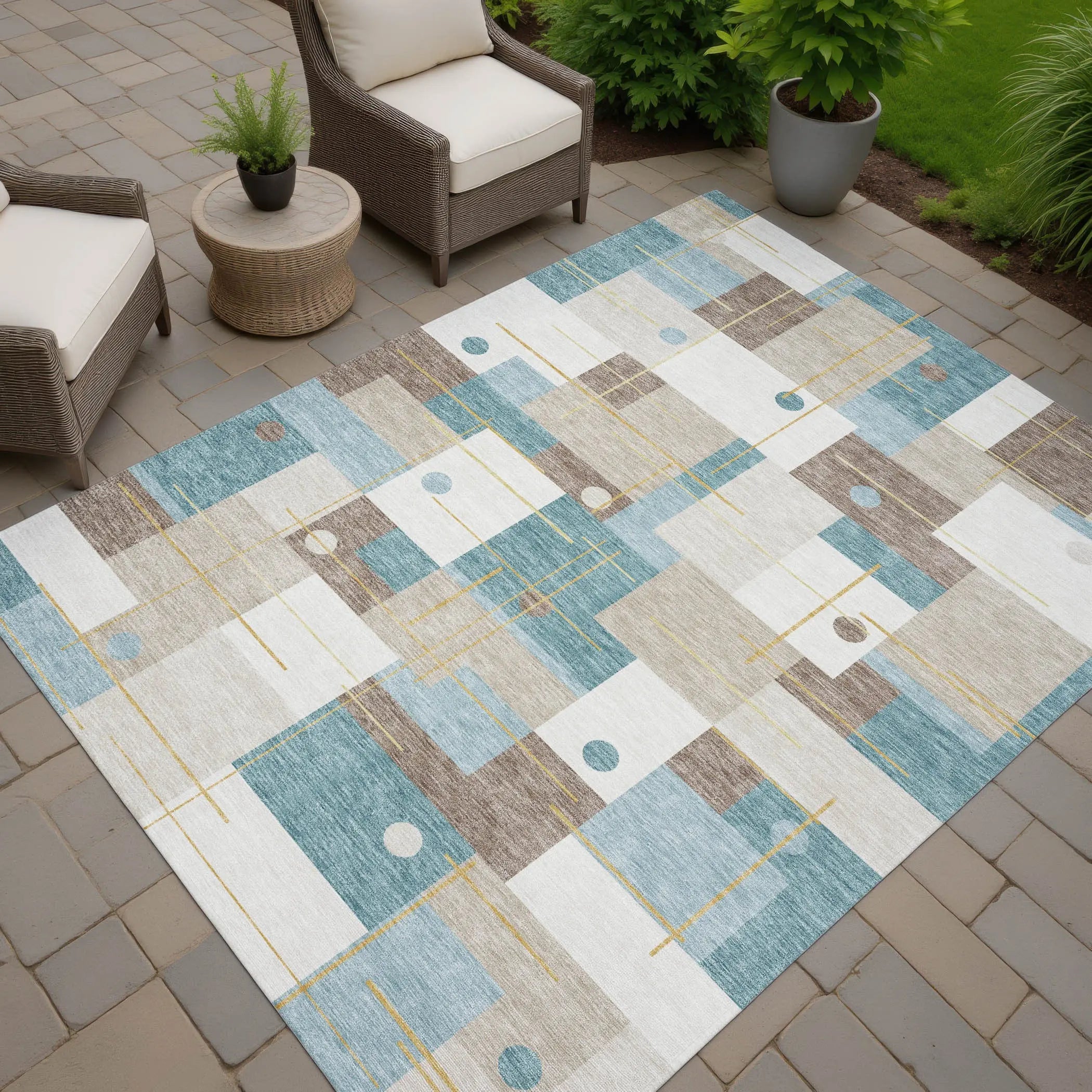 3' X 5' Ivory And Khaki Geometric Washable Indoor Outdoor Area Rug Homeroots Outdoor
