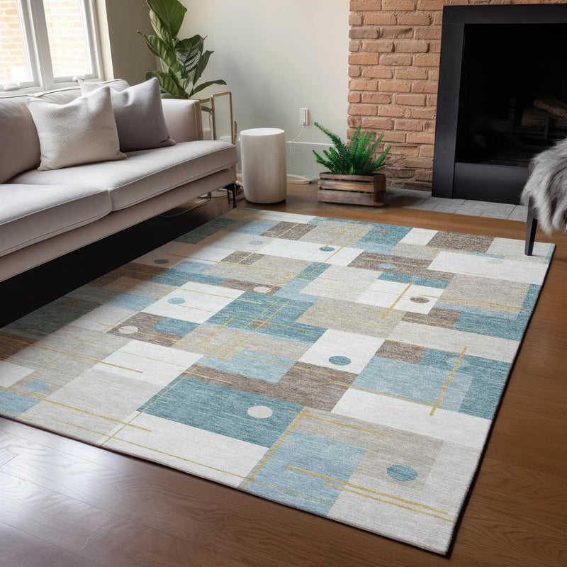 3' X 5' Ivory And Khaki Geometric Washable Indoor Outdoor Area Rug Homeroots Outdoor
