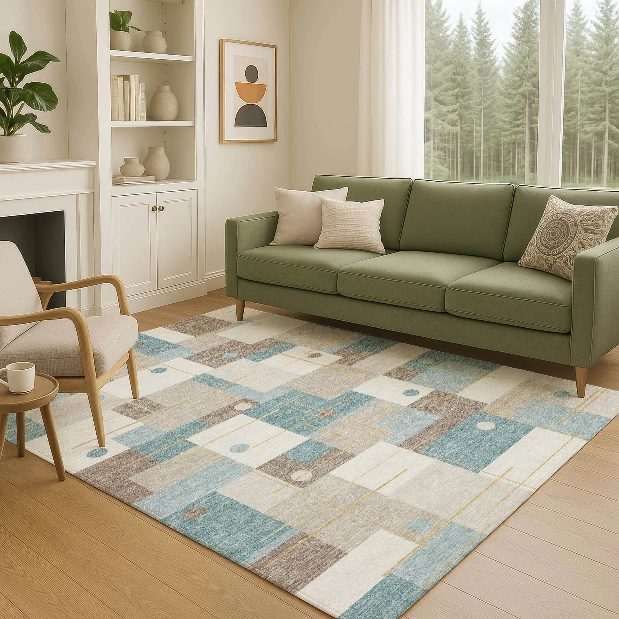 3' X 5' Ivory And Khaki Geometric Washable Indoor Outdoor Area Rug Homeroots Outdoor